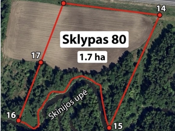 Parduodamas 1,7 ha sklypas šalia A1 magistralės ir Skinijos upės, Klaipėdos r.