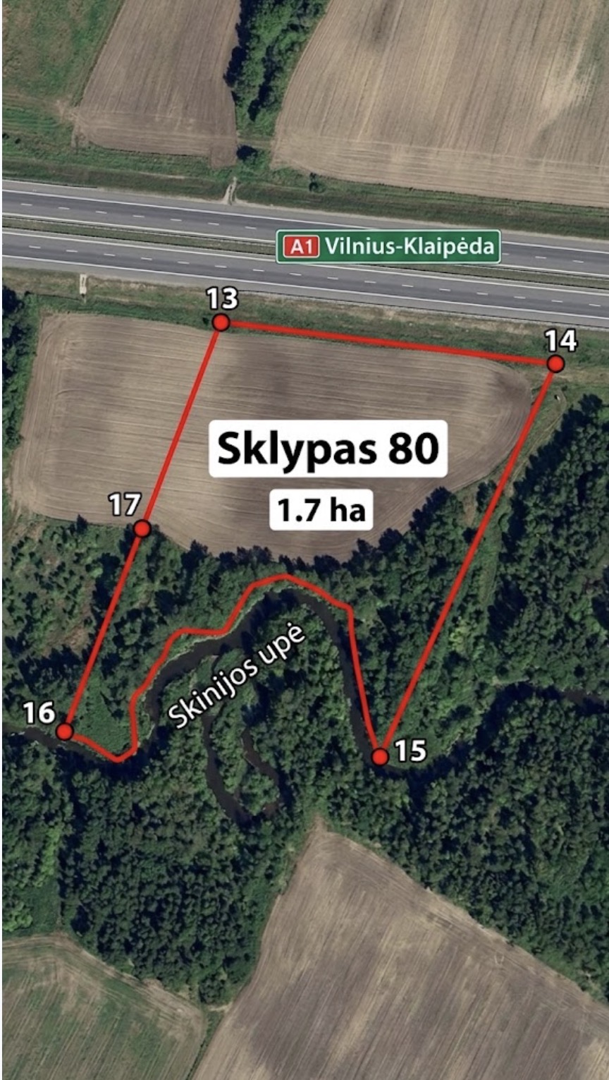 Parduodamas 1,7 ha sklypas šalia A1 magistralės ir Skinijos upės, Klaipėdos r.